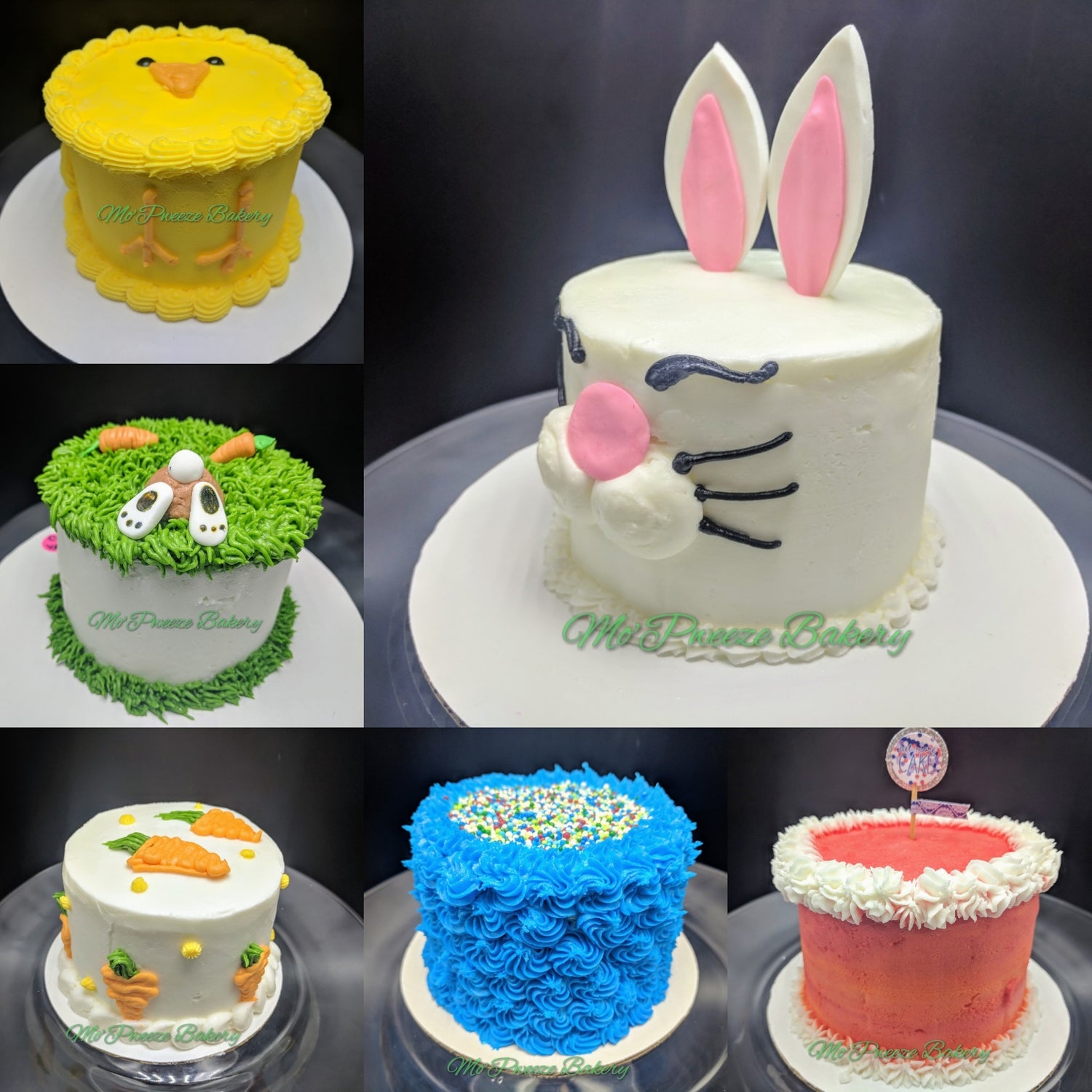 4" mini cakes. Please note which design you are interested in on the order notes.