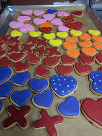 Sugar cookies with a decorative glaze.