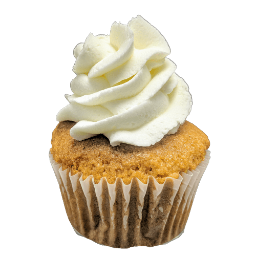 Fan's Favorite! Our double vanilla cupcake gives you a burst of vanilla delight in your mouth, with a vanilla, brown sugar and cinnamon smooth frosting.